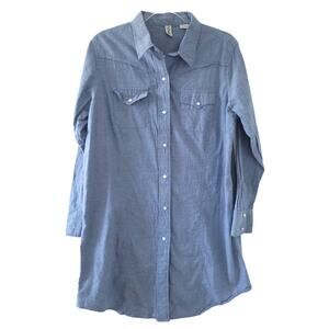 Walls Shirt Dress XLarge 100% Cotton Long Sleeve Pearl Button Snap Workdress